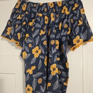 Ivy Jane Navy and Orange Floral Off-Shoulder Blouse